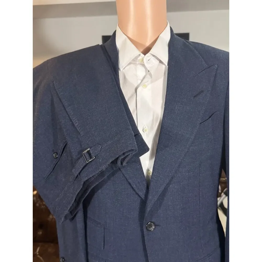Tom Ford Blue Hopsack Wool Silk Peak Lapel Suit 48R 38R 32x28 Trousers Windsor